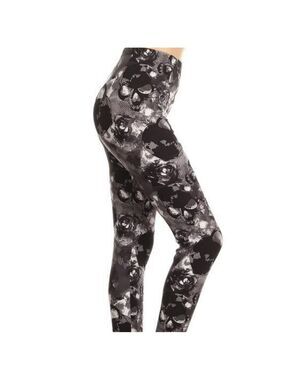 LEGGINGS DEPOT Black & Gray Skull Print Full Length Leggings Size 18 NWT